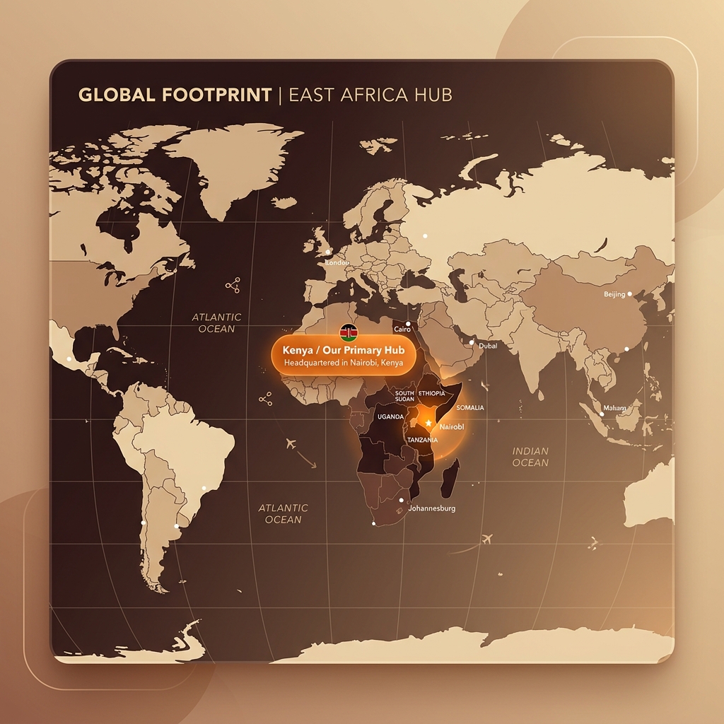 Map indicating AfriLumina primary hub headquartered in Nairobi, Kenya